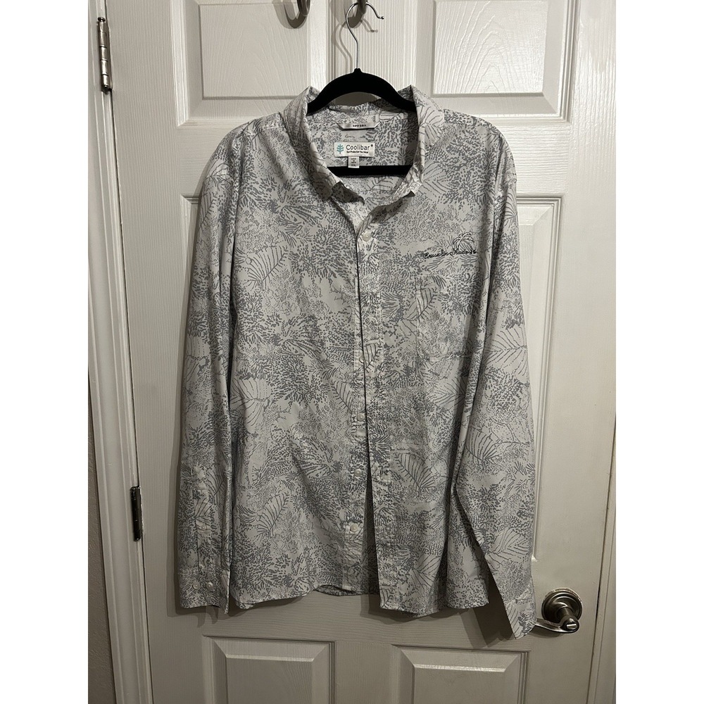 Coolibar Mens XXL Aricia Sun Shirt Button‎ Down Long Sleeve Gray Palm UPF 50+
